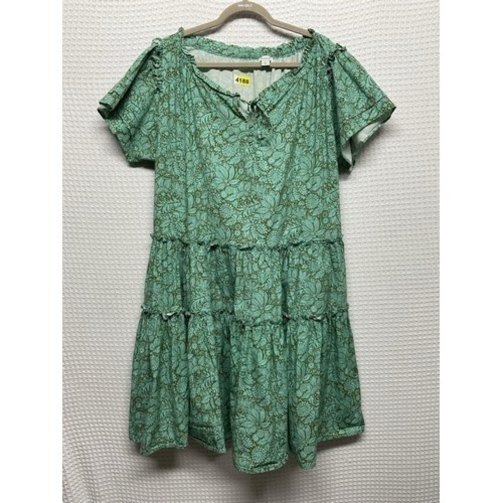 NWOT Sundance Liora Green/Teal Floral Beach Vacation Midi Dress Women XL India